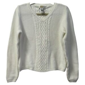 Talbots Women’s White V‎ Neck Cable Knit Sweater Sz M